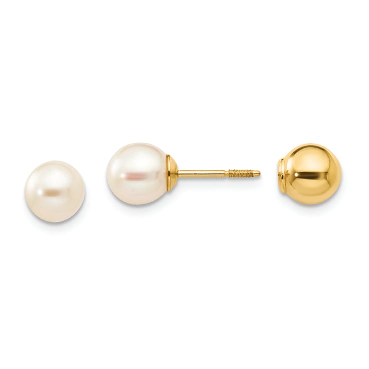 14K Yellow Gold Reversible Freshwater Cultured Pearl and Bead Earrings