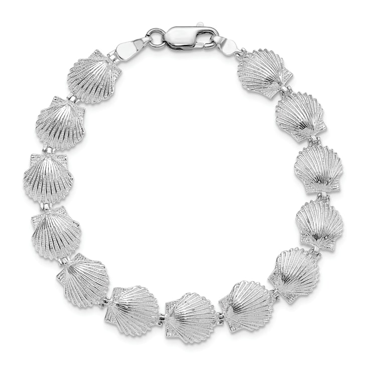 Rhodium Over Sterling Silver Polished Scallop Shell Bracelet