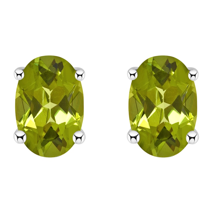 6x4mm Oval Peridot 14k White Gold Stud Earrings