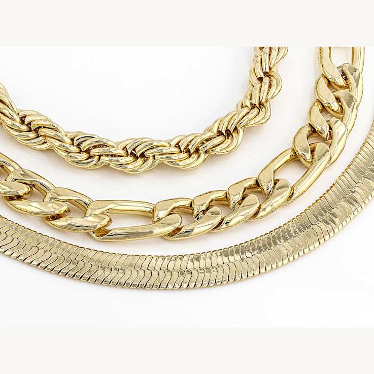 Set of 3 Gold-Tone Chain Bracelets