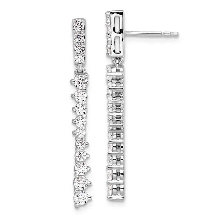 Rhodium Over 14K White Gold Lab Grown Diamond Post Dangle Earrings