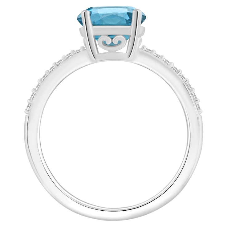 8mm Round London Blue Topaz and 1/10 ctw Diamond Rhodium Over Sterling
Silver Ring