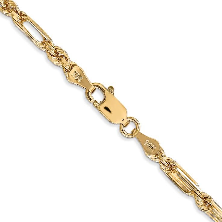 14k Yellow Gold 3mm Solid Diamond-Cut Milano Rope 22 Inch Chain