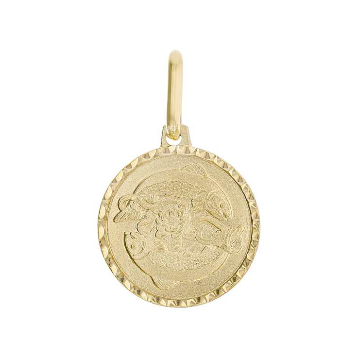 Pisces Zodiac Medallion Pendant In Solid 14K Yellow Gold