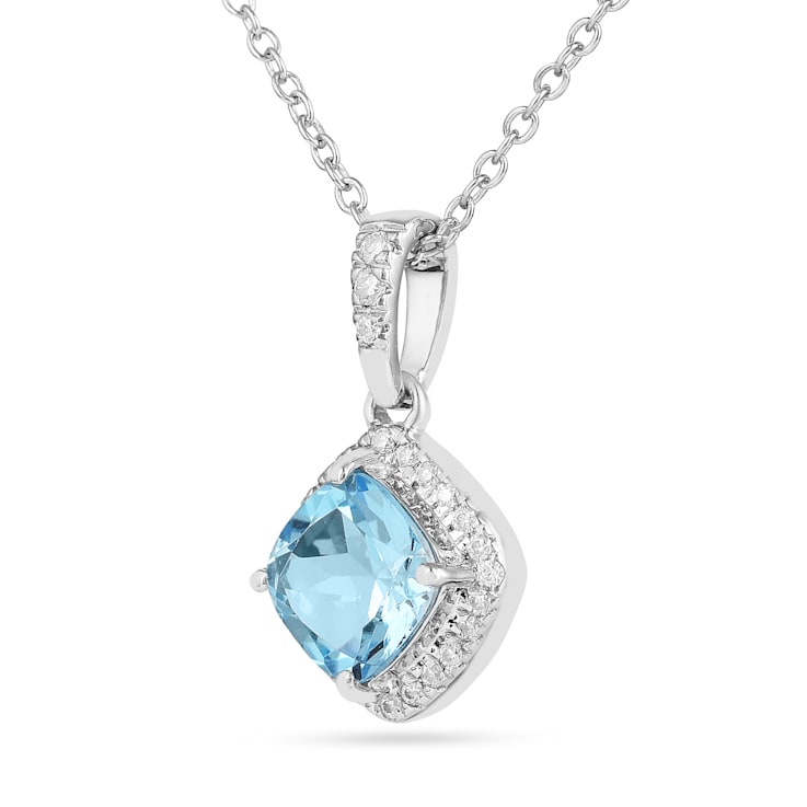 Swiss Blue Topaz December Birthstone Necklace with Moissanite Accents
Rhodium Over Sterling Silver