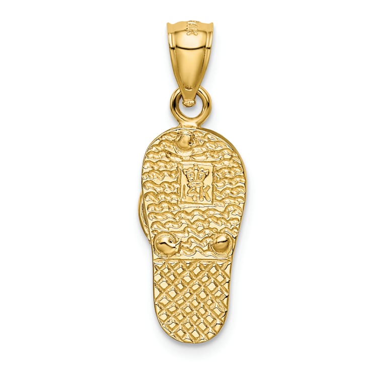 14k Yellow Gold Polished and Textured 3D with Lab Created Blue Opal Flip
Flop Pendant