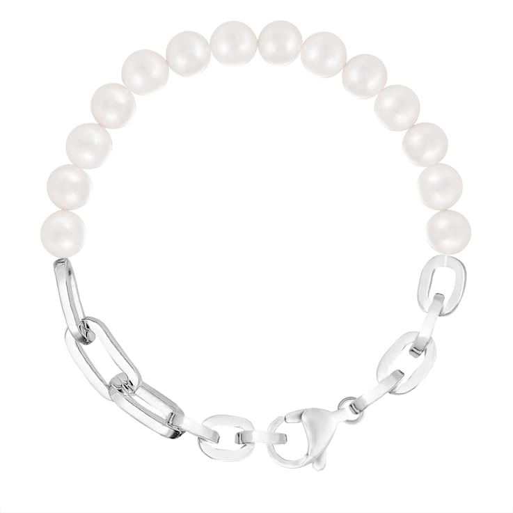 8-8.5mm White Cultured Freshwater Pearl Silver  Bracelet