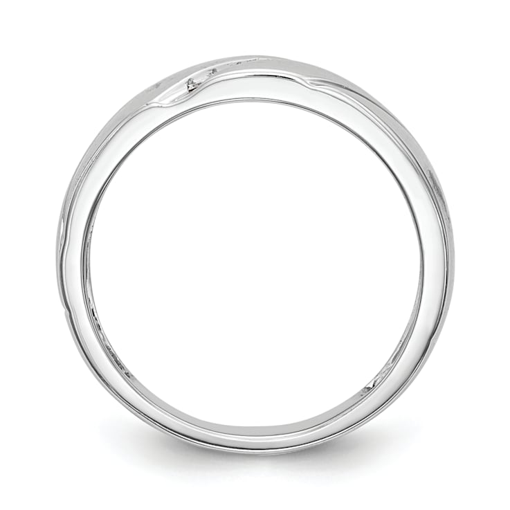 Rhodium Over 14K White Gold Diamond Trio Men's Wedding Band 0.03ctw