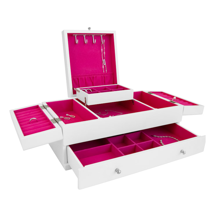 Mele and Co Everly Wooden Triple Lid Jewelry Box in White