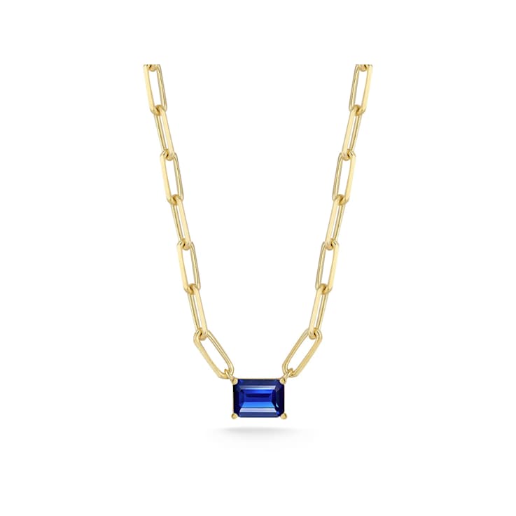 Sterling Statements 14K Yellow Gold Over Sterling Silver Blue CZ
Necklace with Paperclip Chain