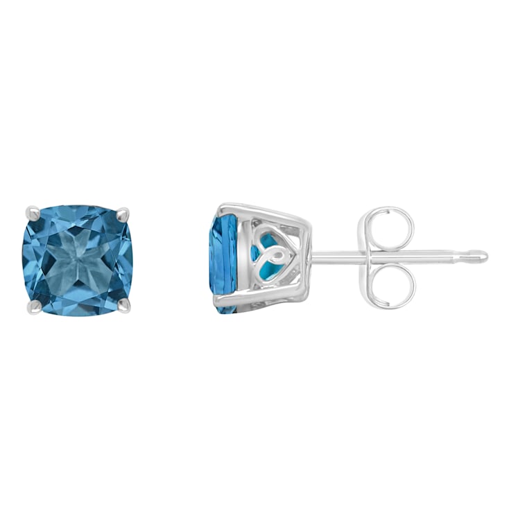6mm Square Cushion London Blue Topaz Rhodium Over Sterling Silver Stud Earrings