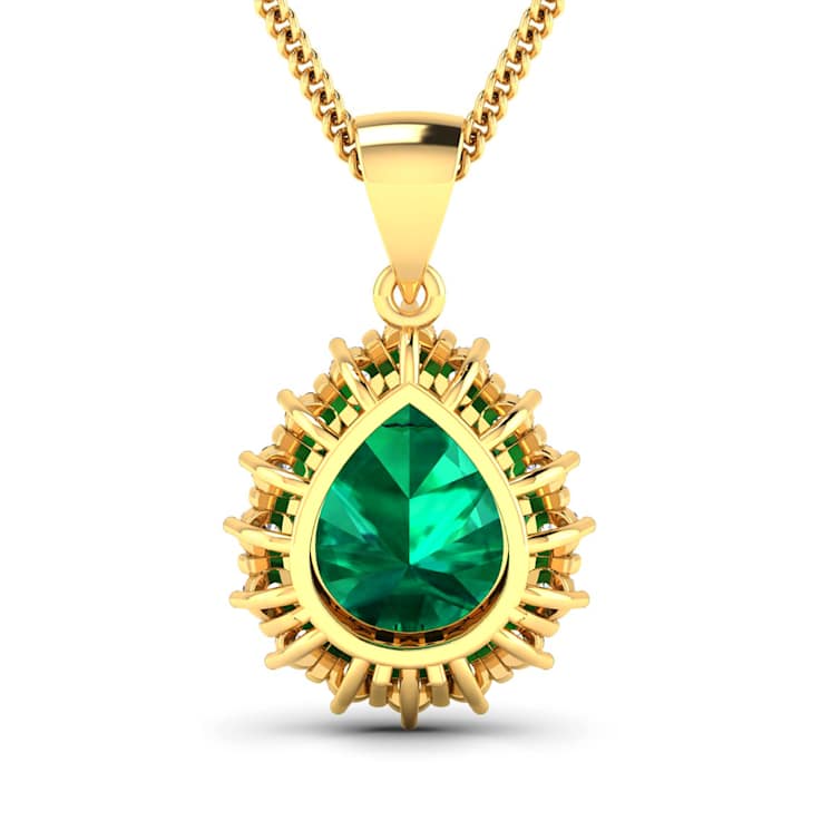 Green Zambian Emerald and White Diamond 14K Yellow Gold Pendant with 18
inch Cable Chain 2.85ctw