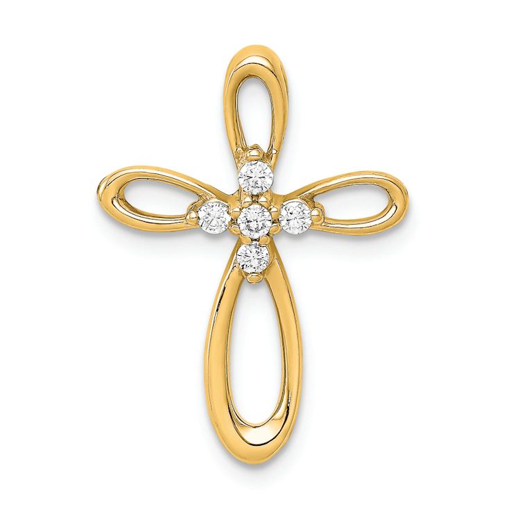 14k Yellow Gold Diamond Cross Chain Slide Pendant