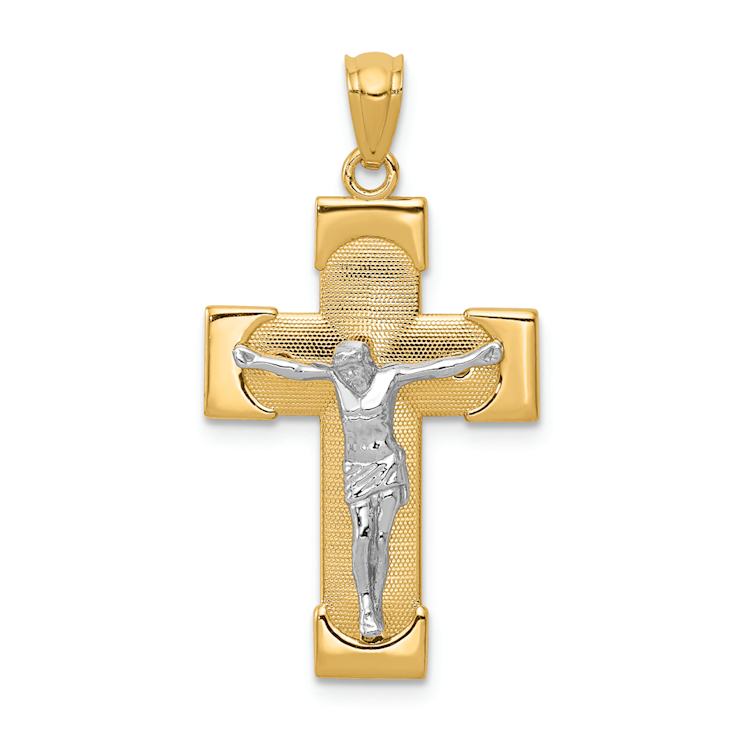 14k Two-tone Gold Textured Crucifix Pendant