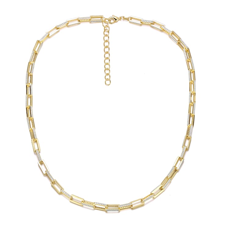 Pave CZ Chain Necklace In 14K Gold Over Sterling Silver