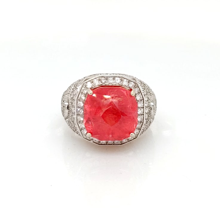 10.73ct Rhodochrosite and 1.14ctw White Diamond Ring in 14K WG