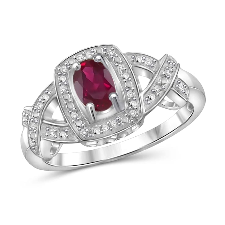 Red Ruby with White Diamond Accent Rhodium Over Sterling Silver Ring 0.60ctw