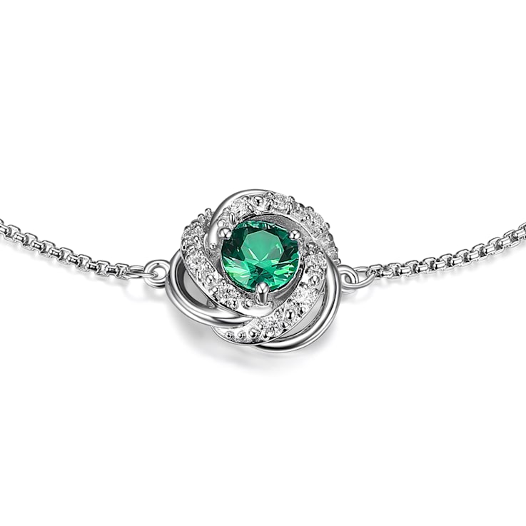 Green Lab Created Emerald Rhodium Over Sterling Silver Bracelet 0.47ctw