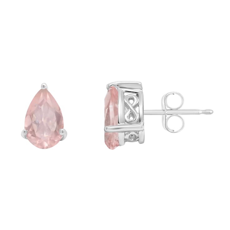8x5mm Pear Shape Rose Quartz Rhodium Over Sterling Silver Stud Earrings