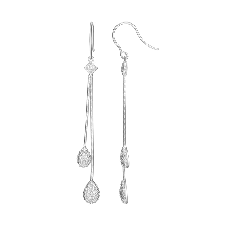 White Diamond Accent Rhodium Over Sterling Silver Linear Dangle Earrings