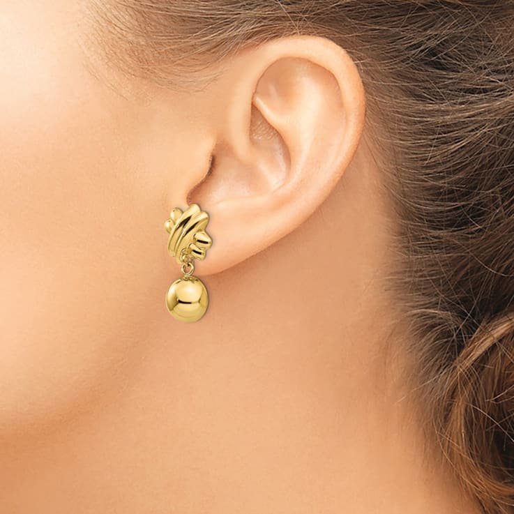 14k Yellow Gold Non-pierced Fancy Ball Dangle Earrings