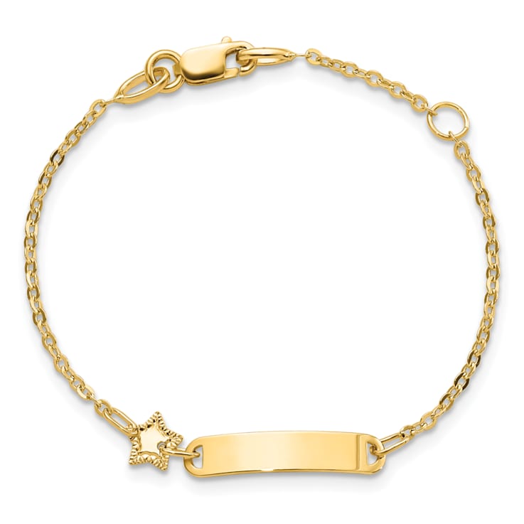 14K Yellow Gold Polished ID with Star Childrens Bracelet