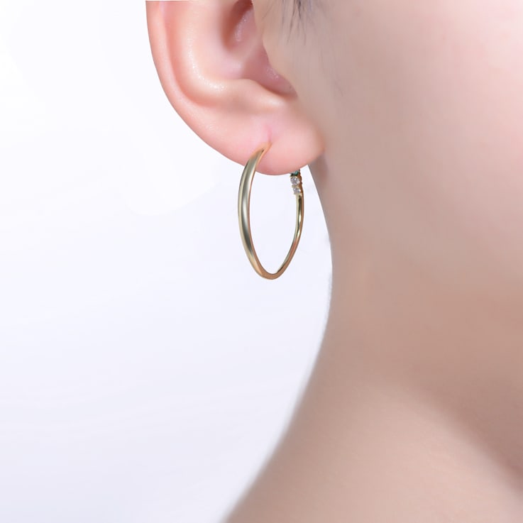 Green & Clear Cubic Zirconia, 14k Gold Over Sterling Silver with
3-Stone C-Hoop Earrings 0.28ctw