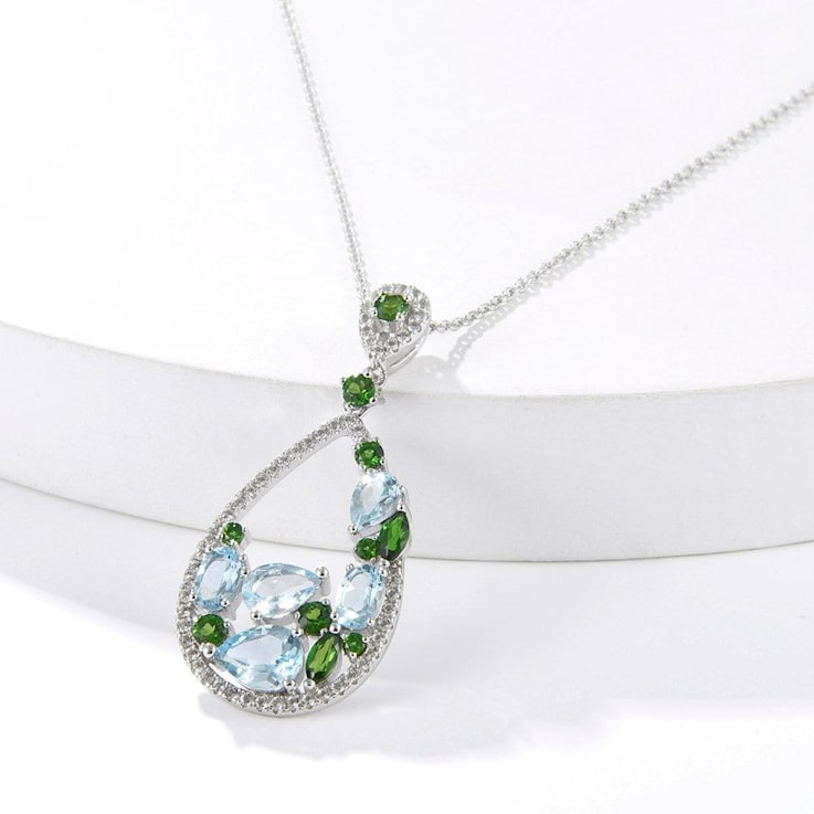 Teardrop Multi Color Gemstone Fashion Pendant Necklace,  Rhodium Over
Sterling Silver