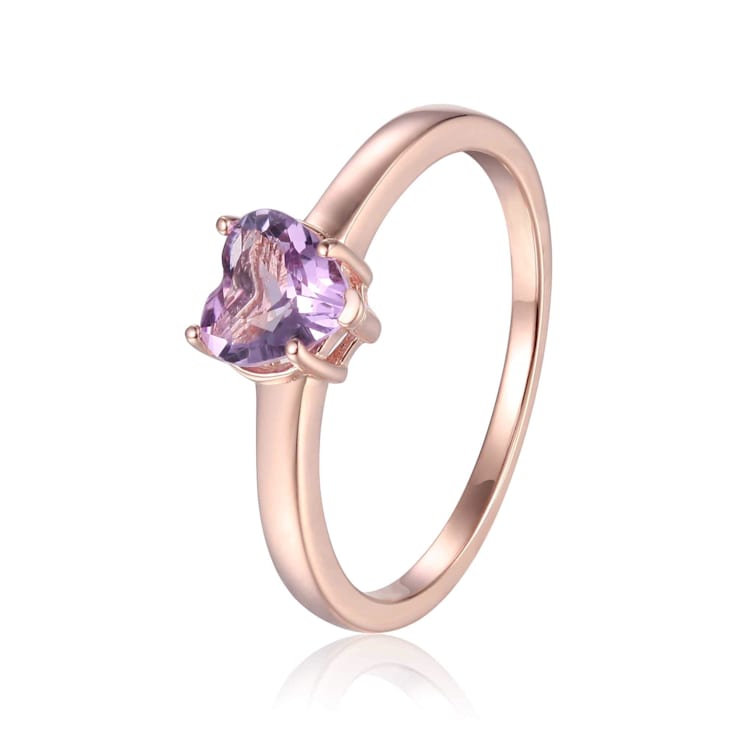Heart Shape Amethyst 14K Rose Gold Over Sterling Silver Solitaire Ring, 0.85ct
