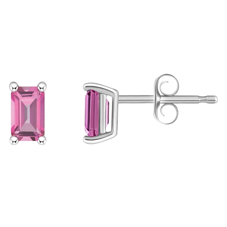 5x3mm Emerald Cut Pink Topaz 14k White Gold Stud Earrings