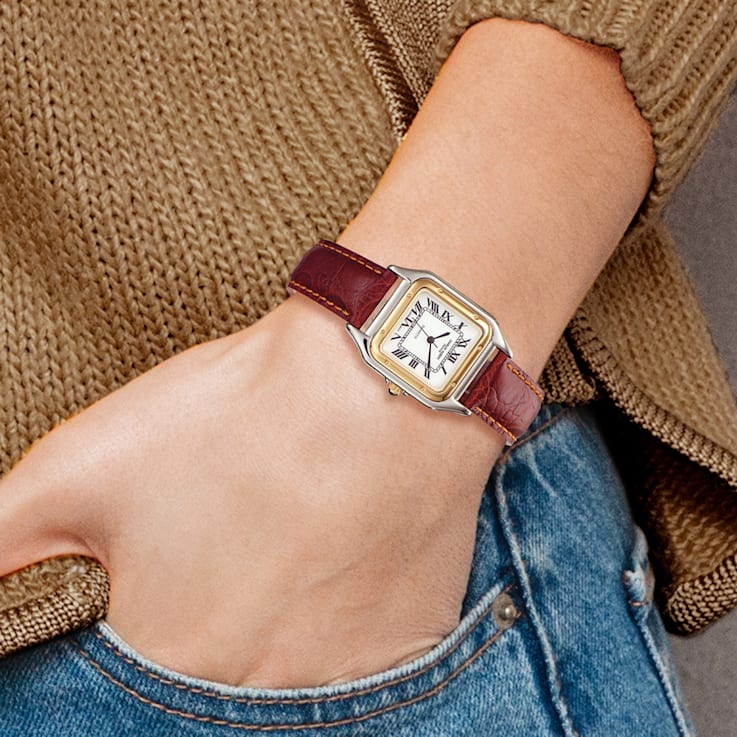 Mens Charles Hubert Leather Band White Dial Retro 32mm Watch