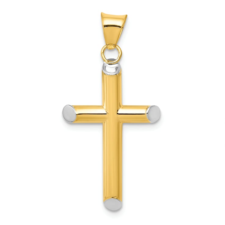 14k Yellow Gold and Rhodium Over 14k Yellow Gold 3D Cross Pendant