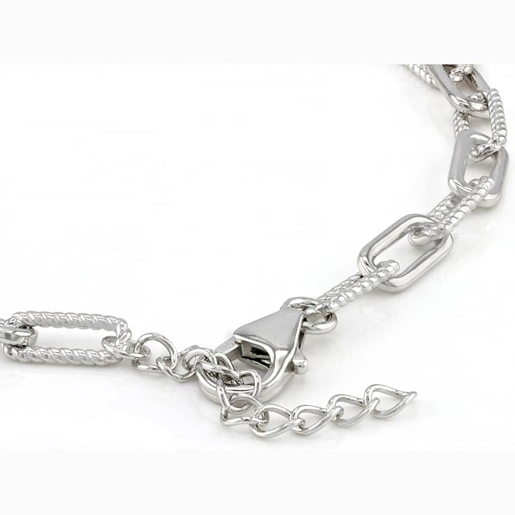 Polished And Textured Paperclip Bracelet In Sterling Silver