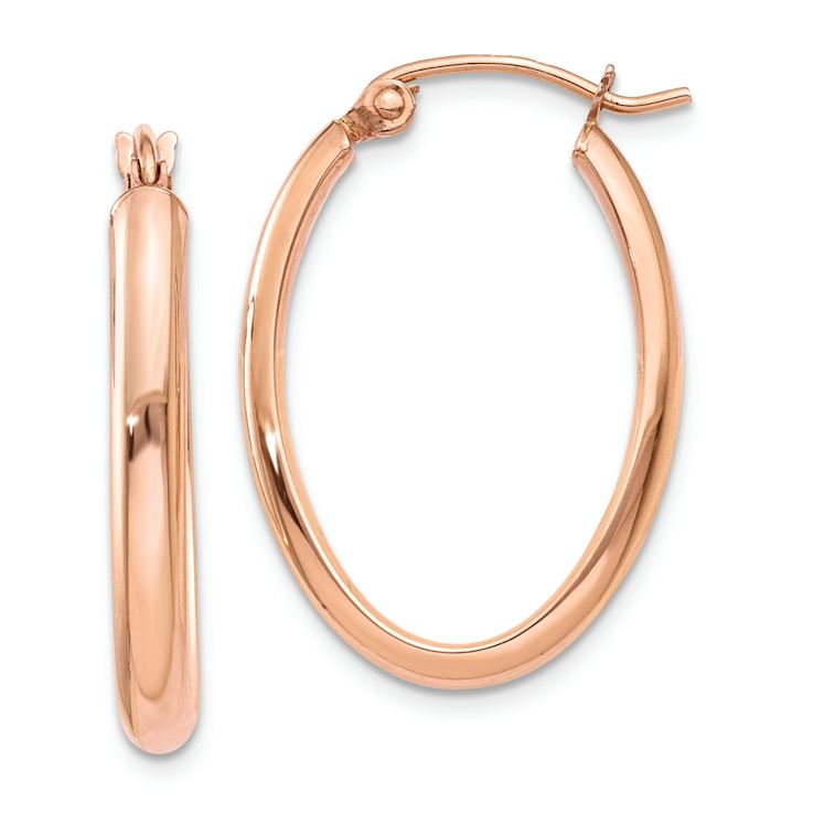 14k Rose Gold 15/16" Polished Half-Round Oval Hoop Earrings