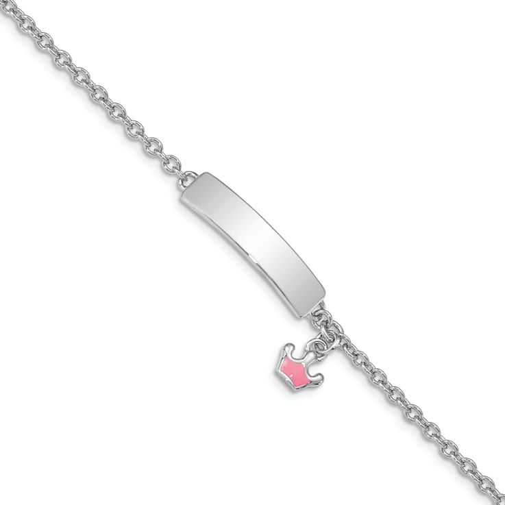 Rhodium Over Sterling Silver Pink Enamel Crown with 1-inch Extender
Children's ID Bracelet