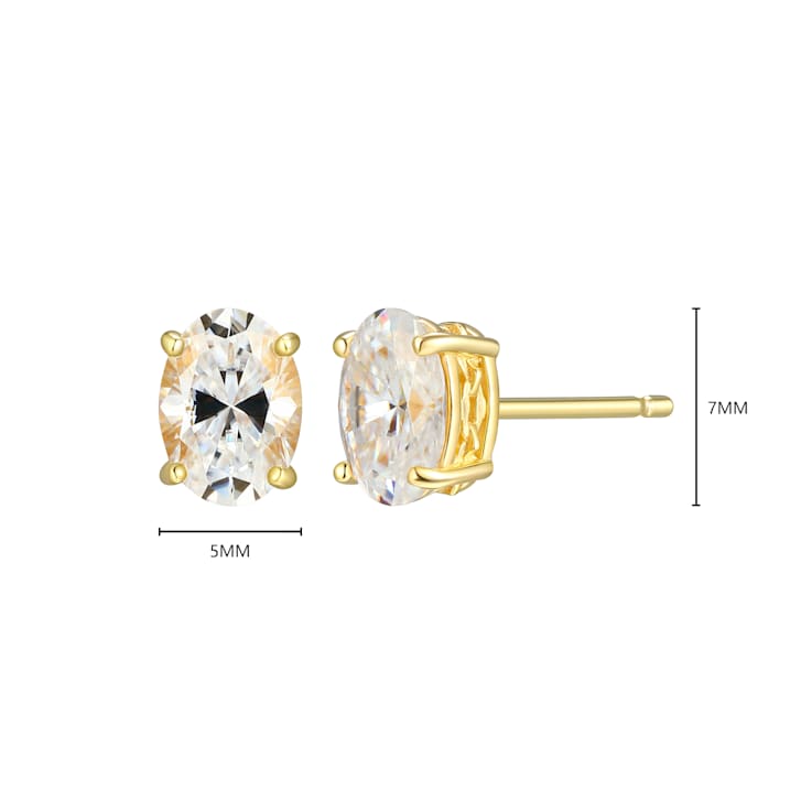 Oval Moissanite 14k Yellow Gold Over Silver Stud Earrings 1.80ctw DEW