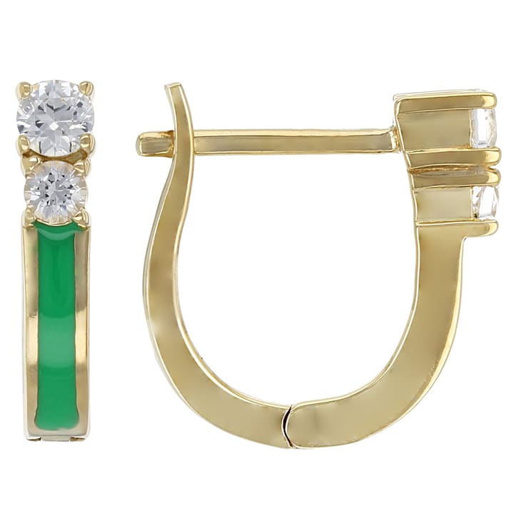 Lab-Created White Sapphire And Green Enamel Earrings In 18K Gold Over
Sterling Silver 0.36ctw