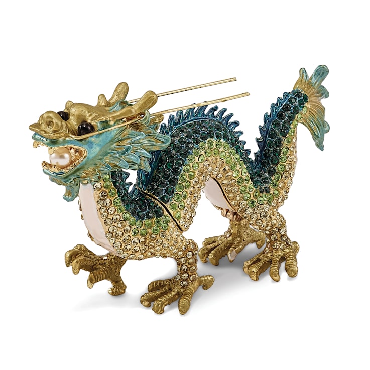 Bejeweled CHI Chinese Dragon Necklace with Trinket Box