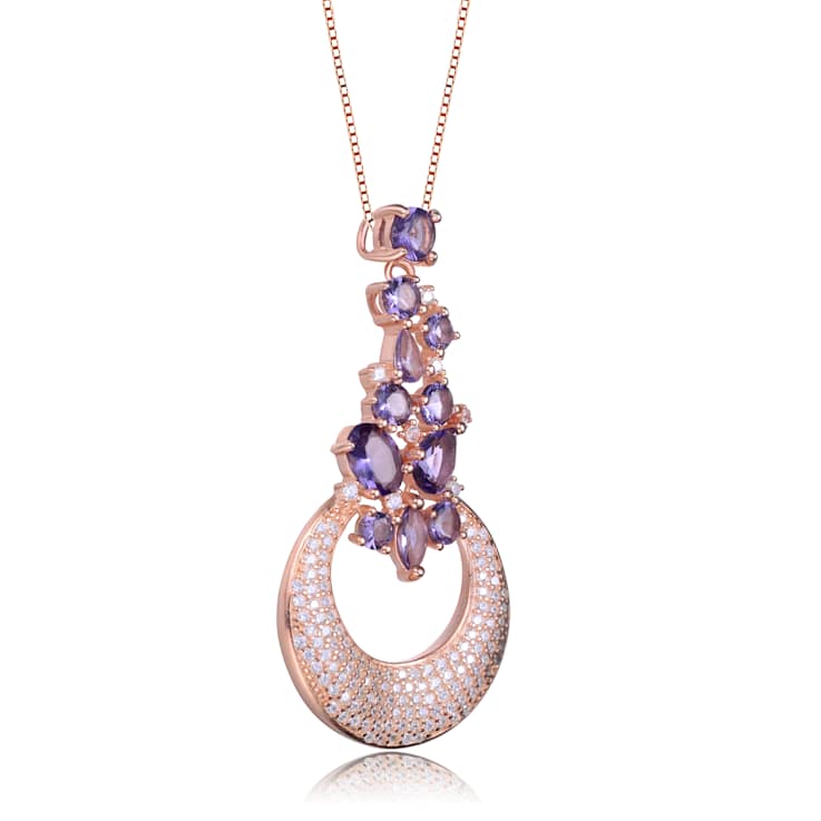 Amethyst Color CZ Cluster Pendant Necklace In 18K Rose Gold Over
Sterling Silver