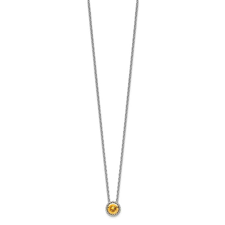 Sterling Silver Antiqued with 14K Accent Citrine Necklace