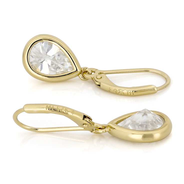 Moissanite Solitaire Drop Earrings in 14K Gold Over Sterling Silver