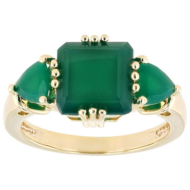 Green Onyx Three-Stone Ring In 18K Gold Over Sterling Silver