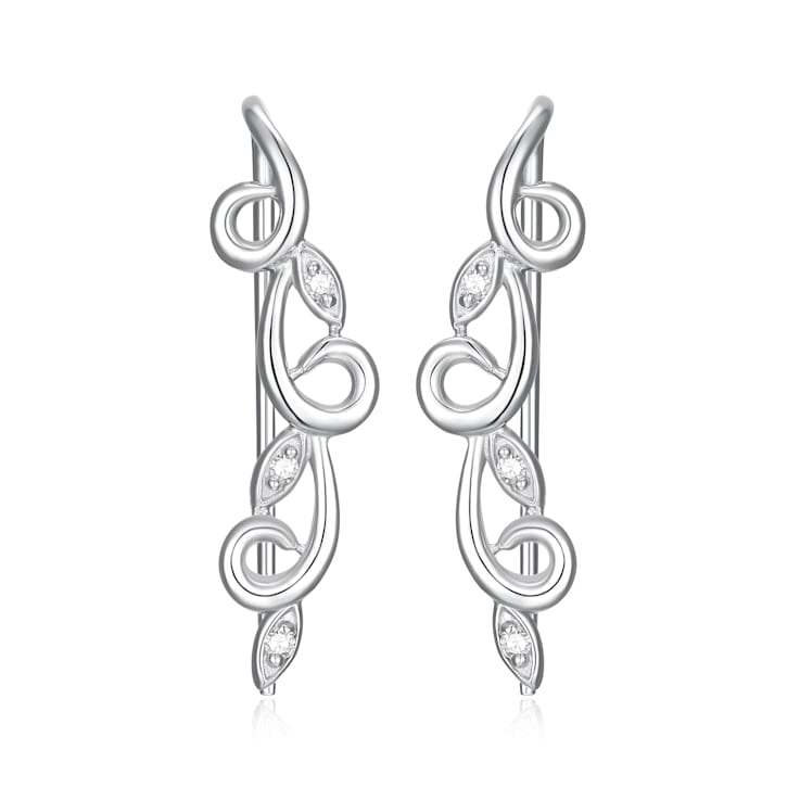 White Diamond Accent Rhodium Over Sterling Silver Threader Earrings