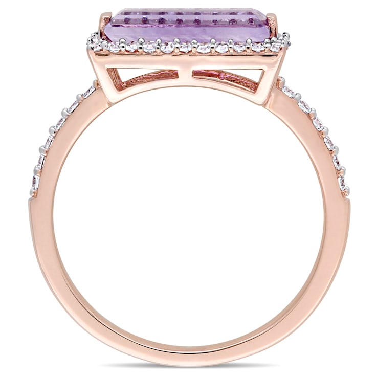 1.20ctw Amethyst And 0.25ctw Diamond 14k Rose Gold Double Halo Ring