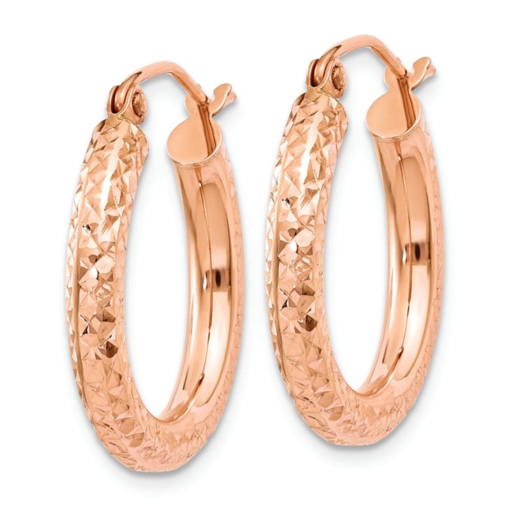 14k Rose Gold 13/16" Diamond-Cut Hoop Earrings