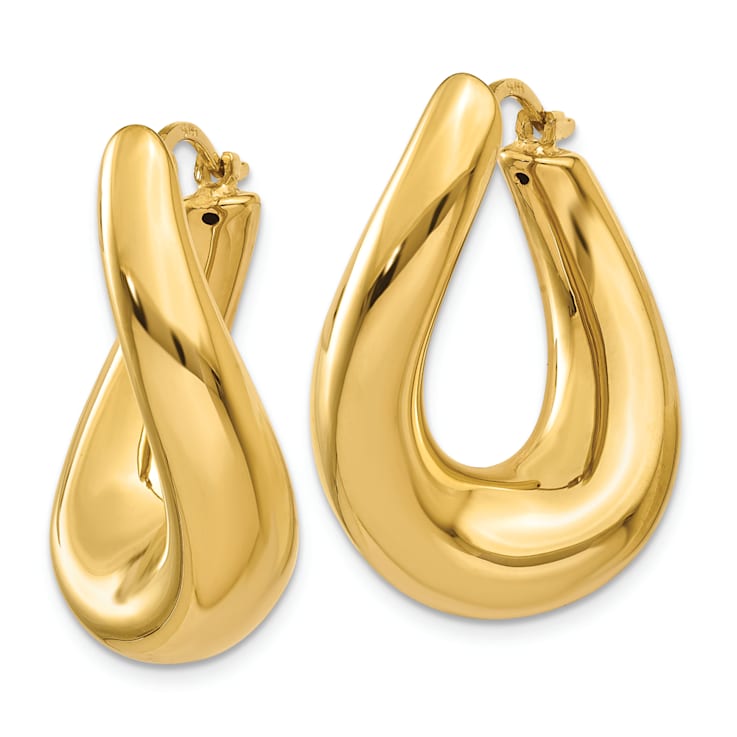 14K Yellow Gold 7/8" Twisted Oval Hoop Earrings