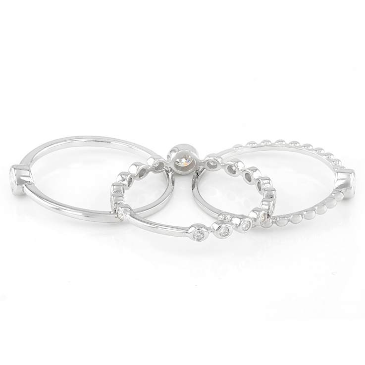 Moissanite Stackable Ring Set in Platinum-Enhnace Sterling Silver