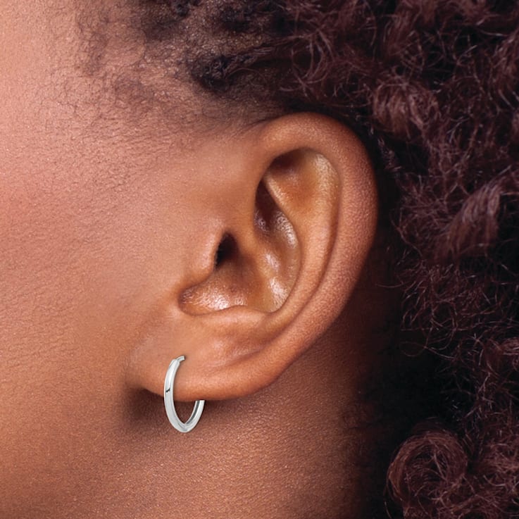 Rhodium Over 14k White Gold 9/16" Polished Hinged Hoop Earrings