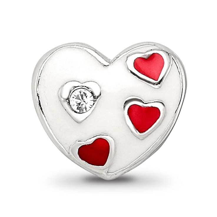 Sterling Silver Crystal and Enameled Heart with Hearts Bead