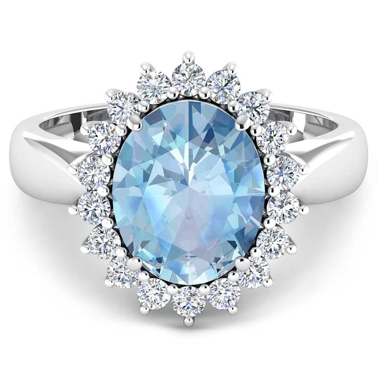3.44ctw Blue Aquamarine and Diamond 14K White Gold Halo Ring